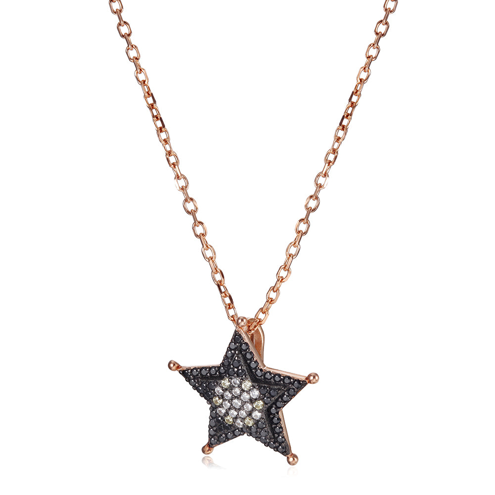 Sterling Silver Star CZ Pendant Necklace - SSN159BK