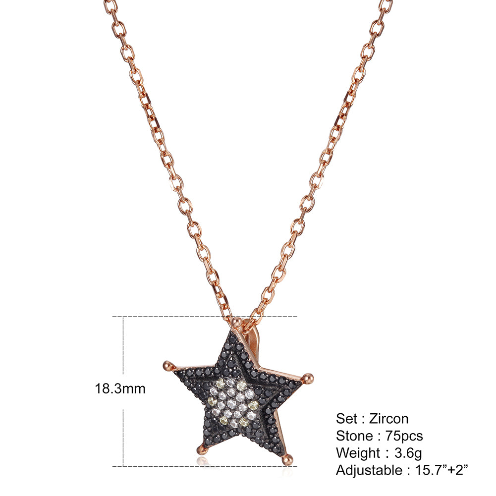 Sterling Silver Star CZ Pendant Necklace - SSN159BK