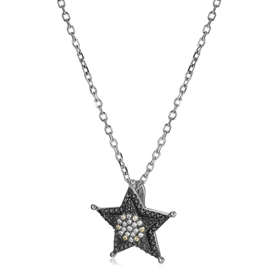 Sterling Silver Star CZ Pendant Necklace - SSN159BK