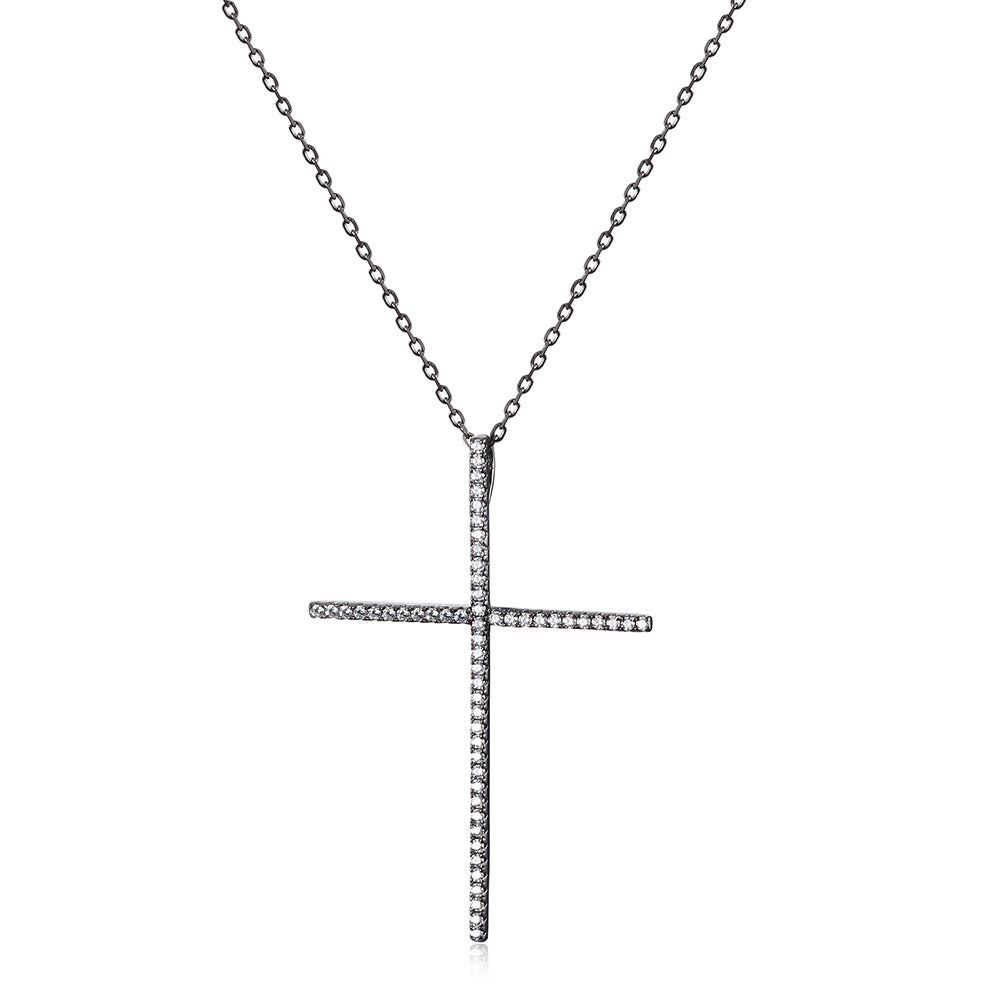 Black CZ Big Cross Necklace - SSN170SCZD