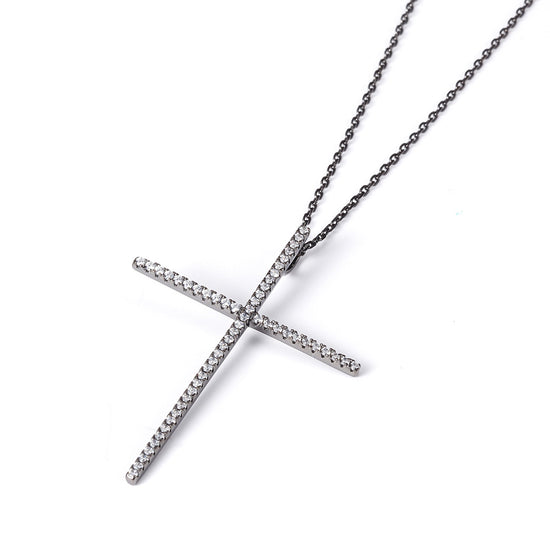 Black CZ Big Cross Necklace - SSN170SCZD