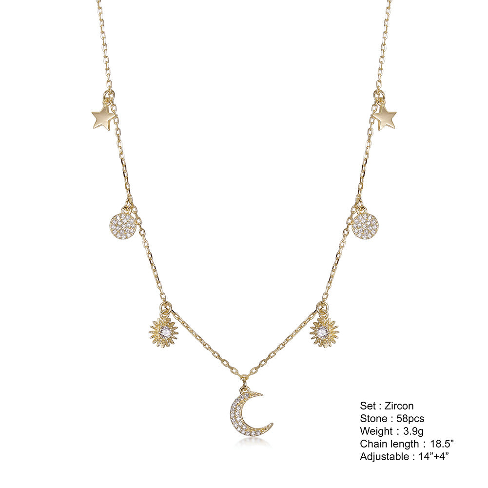 Moon and Sun CZ Pendant Necklace - SSN171