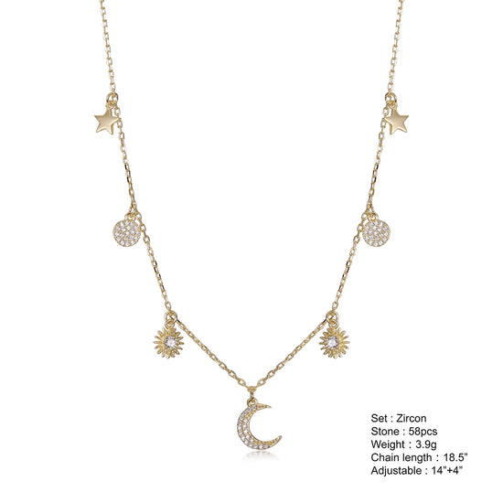 Moon and Sun CZ Pendant Necklace - SSN171