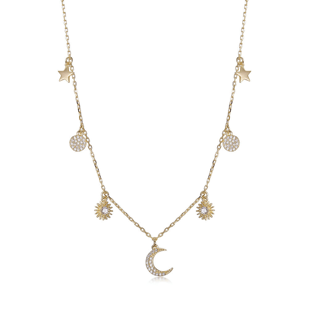 Moon and Sun CZ Pendant Necklace - SSN171