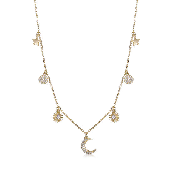 Moon and Sun CZ Pendant Necklace - SSN171