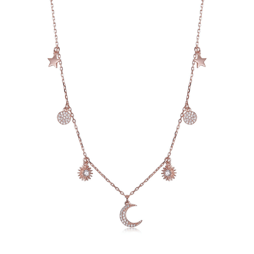 Moon and Sun CZ Pendant Necklace - SSN171