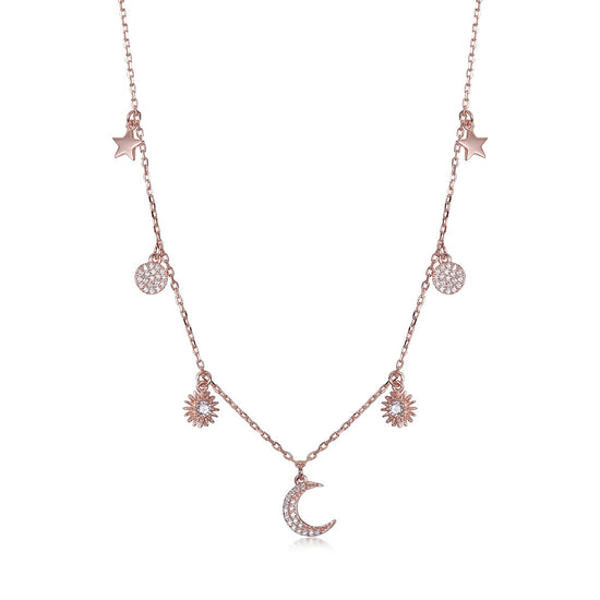 Moon and Sun CZ Pendant Necklace - SSN171