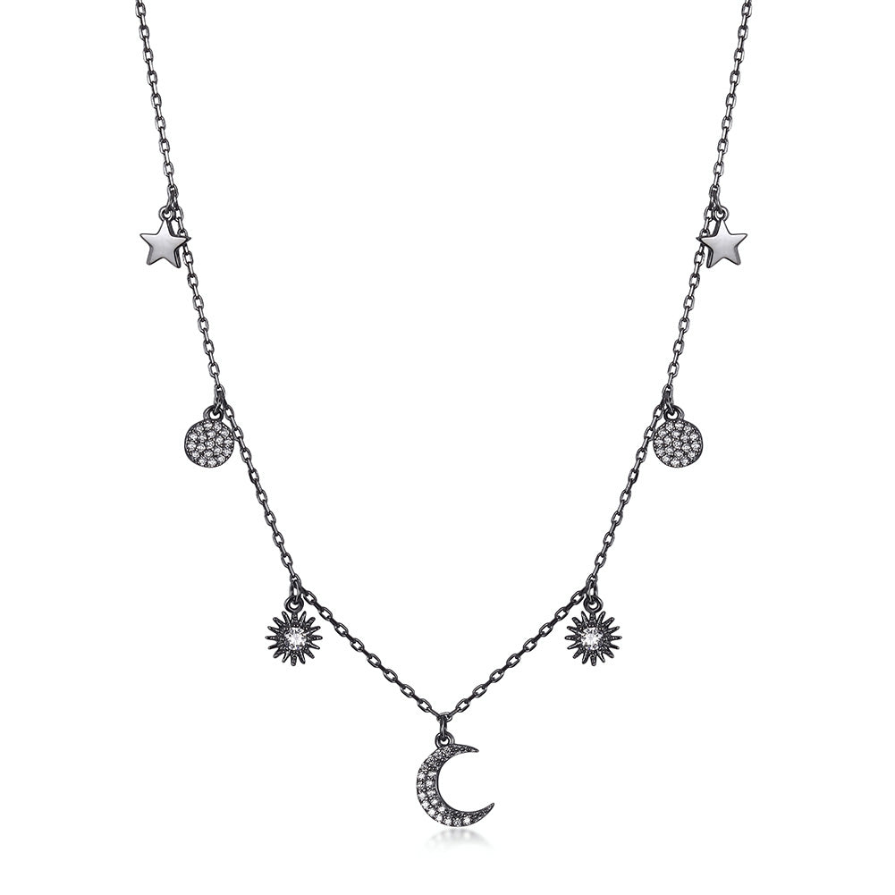 Moon and Sun CZ Pendant Necklace - SSN171