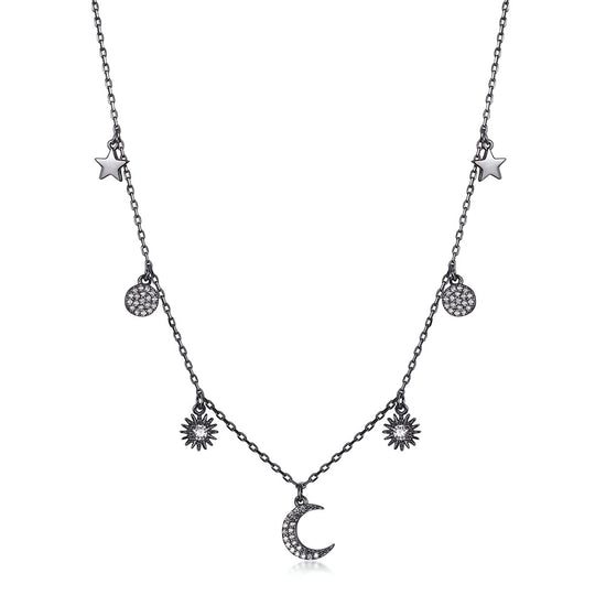 Moon and Sun CZ Pendant Necklace - SSN171