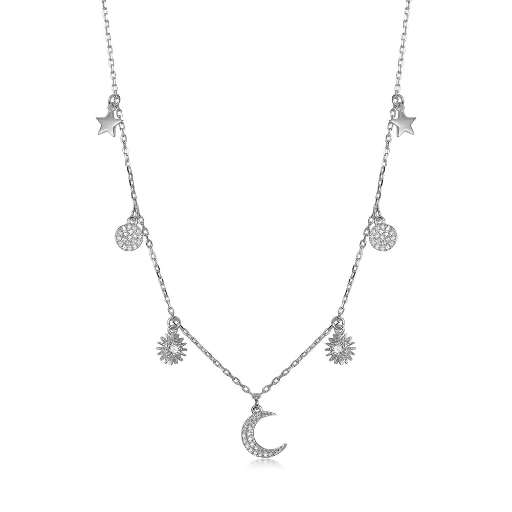 Moon and Sun CZ Pendant Necklace - SSN171