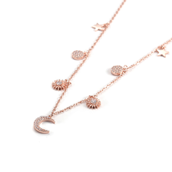 Moon and Sun CZ Pendant Necklace - SSN171