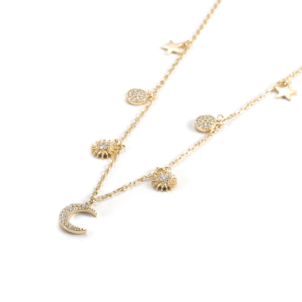 Moon and Sun CZ Pendant Necklace - SSN171