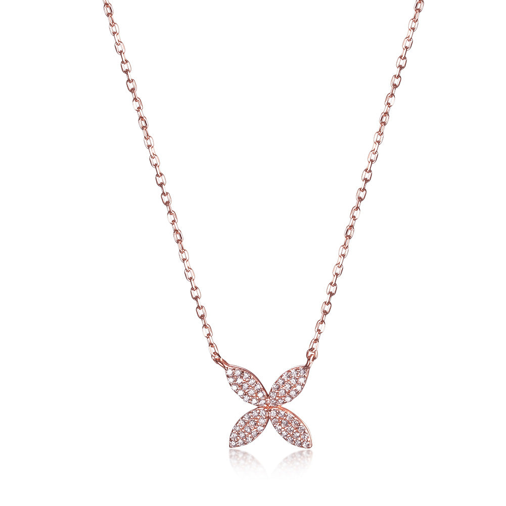 Clover Flower Pave CZ Necklace SSN172