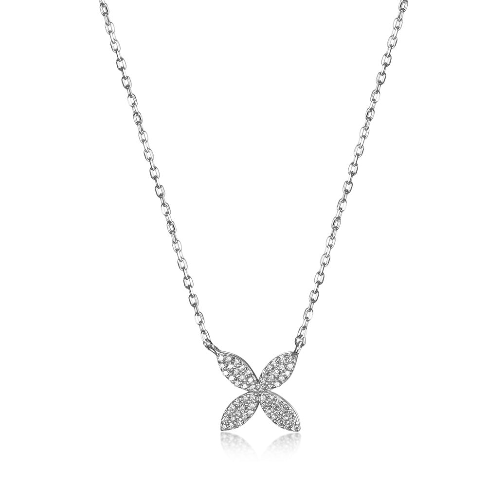 Clover Flower Pave CZ Necklace SSN172