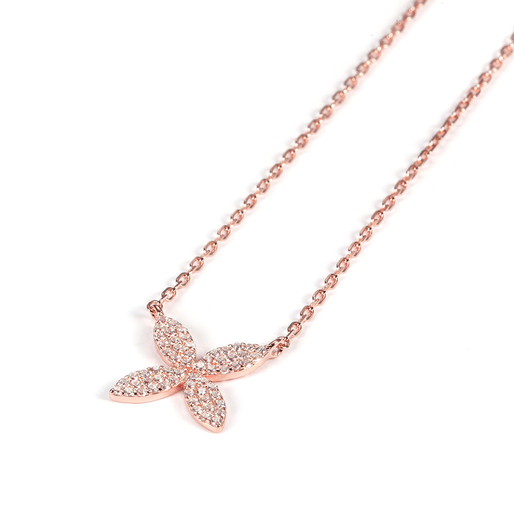 Clover Flower Pave CZ Necklace SSN172