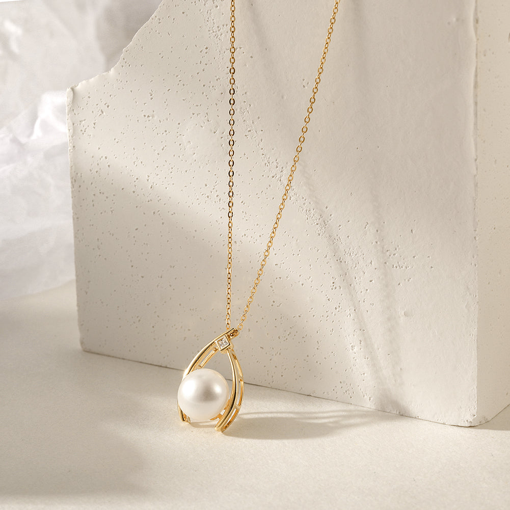 Single CZ Pearl Gold Necklace SSN186GCZD