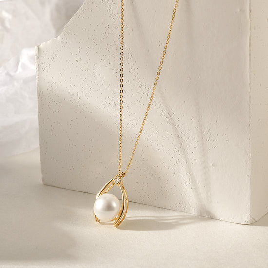 Single CZ Pearl Gold Necklace SSN186GCZD