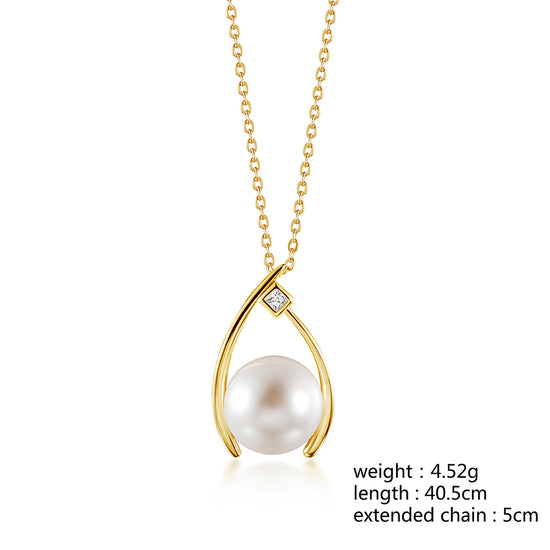 Single CZ Pearl Gold Necklace SSN186GCZD