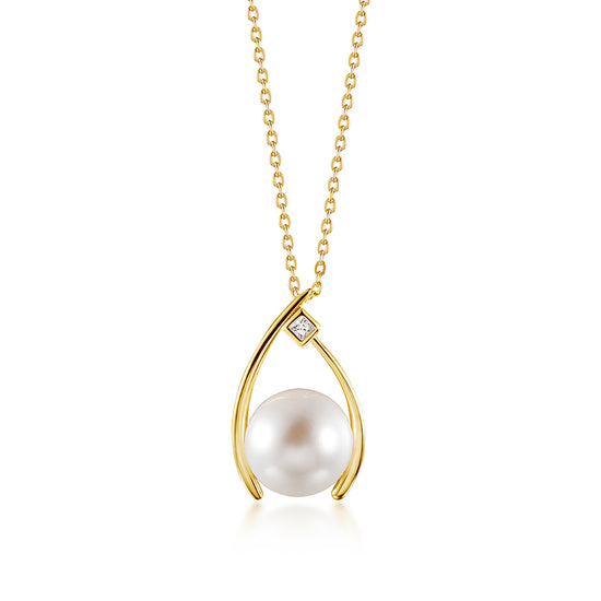 Single CZ Pearl Gold Necklace SSN186GCZD